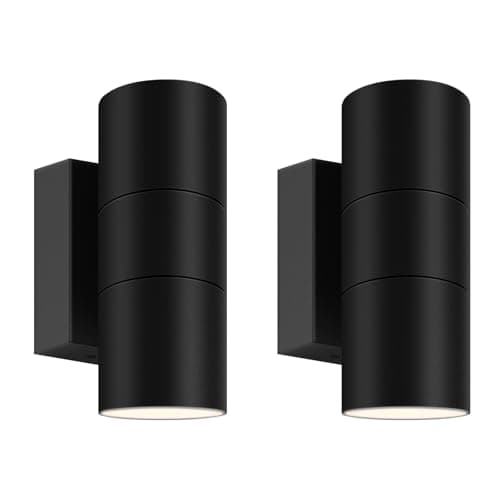 Image of Kerry Outdoor Wall Lights, IP65 Waterproof Up Down Outside Lighting Mains Powered with Push Connector, Black Stainless Steel Wall Sconce, External Wall Mount Lamp for Front Door - 2 Pack (Bulb Excl.)