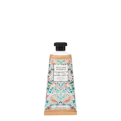 Image of William Morris At Home Hand Cream 50ml, Enriched with Shea Butter, Floral Fragrance With Cedarwood, Pocket and Travel Size, Vegan and Cruelty Friendly, Aloe and Lime, Strawberry Thief