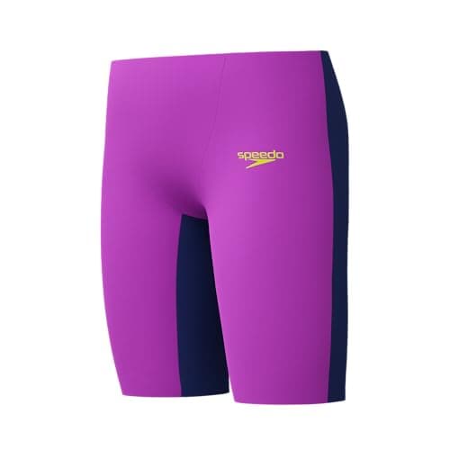 Image of Speedo Boys Fastskin Junior Endurance+ Max High Waisted Jammer Swim Trunks Swimmers Neon Jelly/Noble Navy Size 13-14 Years