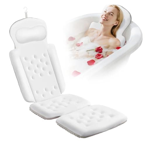 Image of Full Body Bath Pillow, Luxury Bath Cushion with 192 Suction Cups, Bath Pillows for Tub for Head and Neck Support, with Laundry Bag White, 51" x 16"