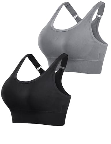 Image of Litherday 2 Pack High Support Sports Bra Racer Back Breathable Mesh Ladies Sports Bras Max Control Removable Padded Yoga Gym Workout Running Crop Top Black+Grey S