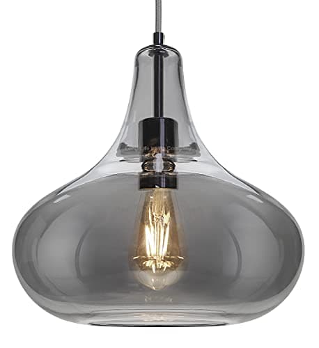 Image of Modern Tear Drop Dome Glass Pendant Light Shade Grey Smoked Chrome Ceiling Lamp Holder M0240