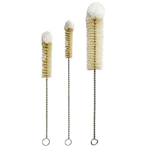 Image of NewFerU Stainless Steel Soda Bottle Cleaning Brush Set in Natural Boar Bristle Wool Tip Long Handle, Flexible Bendable Thick Wire Cleaner for Narrow Neck Water Baby Bottles Straw Pipe Tube Flask (3)