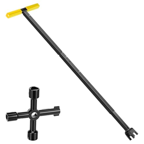 Image of JETHMA 16.9-37.2 Inch Adjustable Heavy Duty Carbon Steel Stopcock Key, Extendable Water Meter Key & 4-Way Utility Meter Key, Long Reach Stop Tap Tool for UK Underground Valves & Emergencies