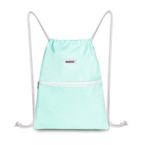 Image of WANDF Drawstring Backpack String Bag Sackpack Cinch Water Resistant Nylon for Gym Shopping Sport Yoga (Mint Green)