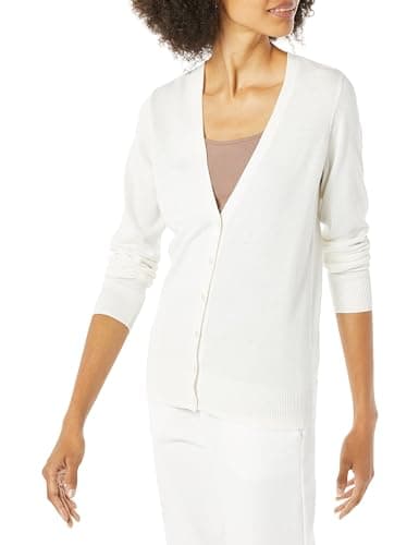 Image of Amazon Essentials Women's Lightweight V-Neck Cardigan (Available in Plus Size), Ivory, L