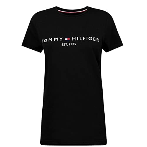 Image of Tommy Hilfiger Men’s Short Sleeve Round Neck Core Tommy Logo T-Shirt, Black (Jet Black), M