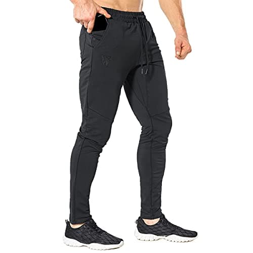 Image of ZENWILL Mens Tapered Gym Joggers, Skinny Running Jogging Tracksuit Bottoms Sports Trousers with Zip Pockets (Black,L)