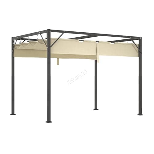 Image of BIRCHTREE Steel Frame Pergola Gazebo 180g PE Polyester UV-Resistant Backyard Garden Sun Shade Roof Shelter Porch Awning Retractable Slide Canopy Outdoor Grape Trellis Patio 3X2M Beige