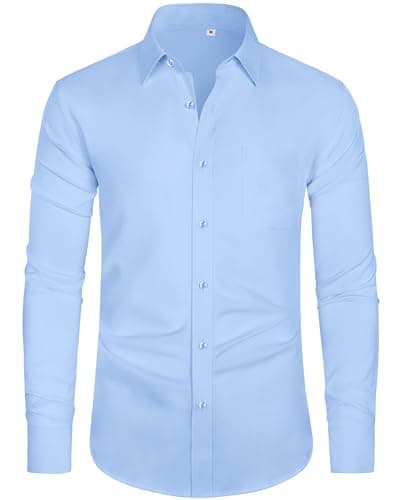 Image of J.VER Shirts for Men Adult Fashion Blue 4-Way Stretch Formal Dress Long Sleeve Smart Casual Business Work Button Down Shirt XL