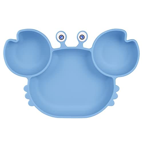 Image of Vicloon Silicone Suction Plate for Toddlers, Baby Suction Plate, Baby Cutlery Feeding Training Divided Plate, Non Slip Silicone Baby Weaning Plate for Most Highchairs Trays (Blue)