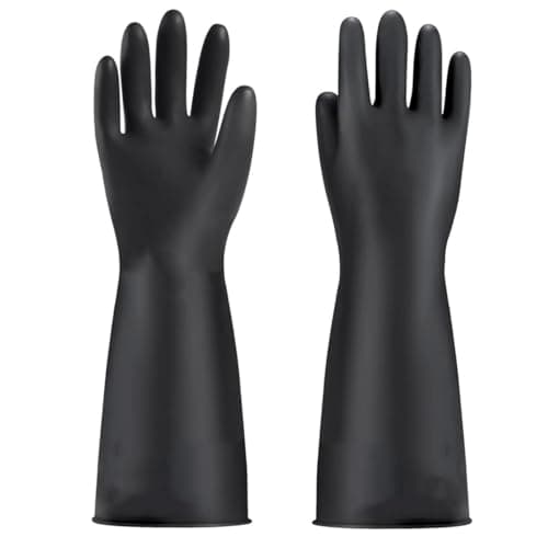 Image of MIN-XL Heavy Duty Latex Gloves, Chemical Resistant Gloves,Safety Work Cleaning Protective Waterproof Industrial Rubber Gloves, Resist Strong Acid, Alkali and Oil (35CM,Thicker)