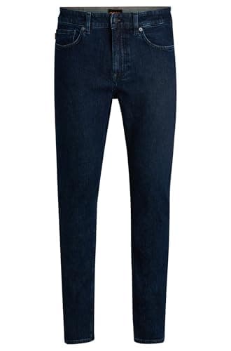 Image of BOSS Men's Delaware BO Delaware Slim Fit Jeans in Comfortable Blue Stretch Denim, Dark Blue407, 48W x 36L