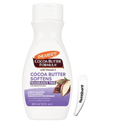 Image of Palmer’s Cocoa Butter Body Lotion 250ml Fragrance-Free with Cosmetic Spatula – Moisturiser with Vitamin E for Dry, Sensitive Skin – 48Hr Hydration, Smoothes Marks and Softens Rough Skin