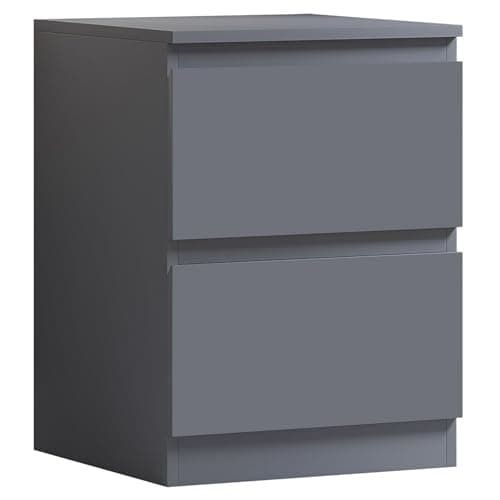 Image of FWStyle Matt Dark Grey 2 Drawer Bedside Cabinet, Modern Nightstand with Deep Storage Drawers, Metal Runners and Scratch Resistant Finish, H55 x W40 x D40 cm