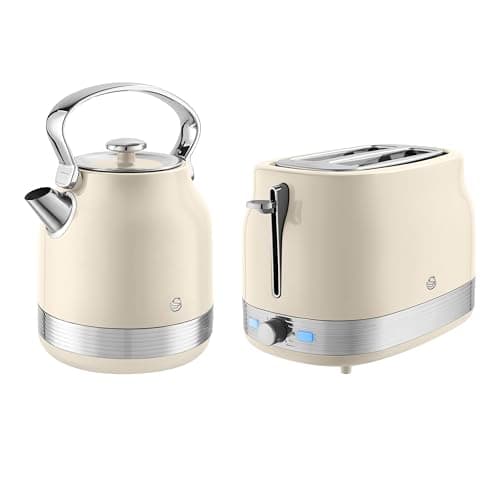 Image of Swan Retro Kitchen Set, 1.7L Rapid Boil Traditional Kettle and 2 Slice Toaster, Non-Slip Feet, Cream, SK14631C & ST19028C