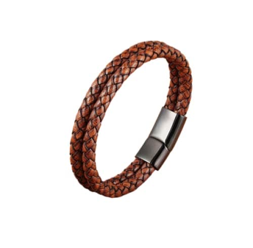 Image of Bracelets For Men Simple Double-Strand Braided Leather Bracelet Stainless Steel Clasp Deep Yellow Leather Bracelet Charm Jewellery For Women Men Gift,21Cm