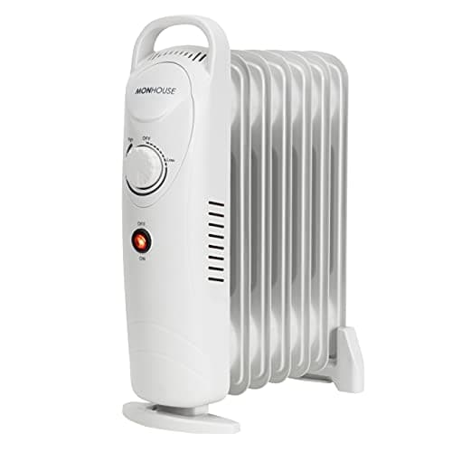 Image of MONHOUSE 7 Fins Compact Oil Filled Radiator - Electric Heater with Adjustable Thermostat - Overheat Protection - Power Indicator Light - Easy Access Carry Handle - 700W - White