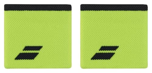 Image of Babolat Unisex Adult Terry Cloth Wristband with Logo, One Size, Colour Yellow/Grey, Quick Sweat Absorption, Width 7.5 cm, Black Wrist Strap for Gymnastics, Tennis, Badminton, Padel