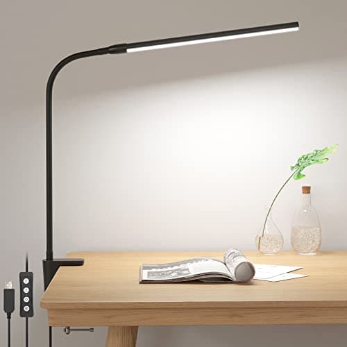 Image of Lepro Desk Lamp Clamp, 460lm Eye-Caring Clip on LED Desk Light, 10 Levels Dimmable, USB Powered Bedside Lamp, 3 Modes Gooseneck Task Light for Nails, Crafts, Studying & Home Office, Black