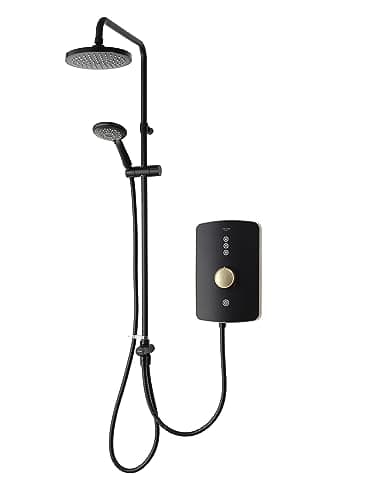 Image of Triton Showers REAMDU97 Amala Metallic DuElec | Shower Electric | 9.5KW | Black I Brushed Brass I Electrical Showers | with Showerhead and Anti Twist Hose | Rainfall Shower Head | for Bathrooms