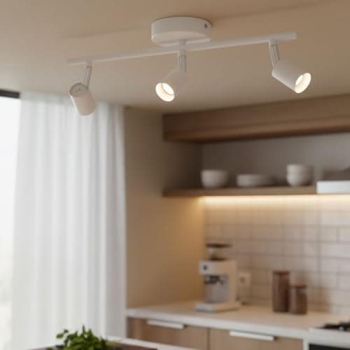 Image of NOUVO Modern White 3-Light Track Lighting Fixture, Adjustable Die Cast Metal Ceiling Spotlight Bar, GU10 Base, Ideal for Ceiling Lights, Kitchen Lights, Lights for Living Room (Bulbs Not Included)
