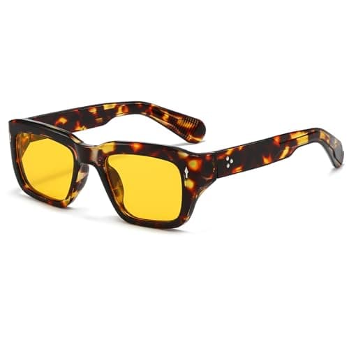 Image of YAMEIZE Retro Square Sunglasses for Women Men Rectangle Sunglasses Vintage Chunky 90s Fashion Square Sun Glasses UV400 Protection (Leopard Yellow)