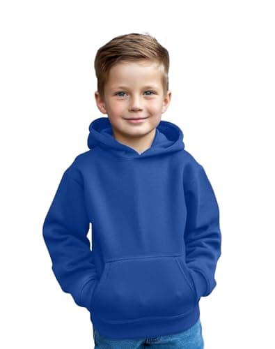Image of Aykiz Kids Boys Girls Plain Pullover Hoodie, Sweatshirt, Fleece Hooded Jumper, PE School Jumper, Warm Coats Long Sleeve Top New Casual Fashion For Childrens Unisex Age 3-13 Years Royal Blue