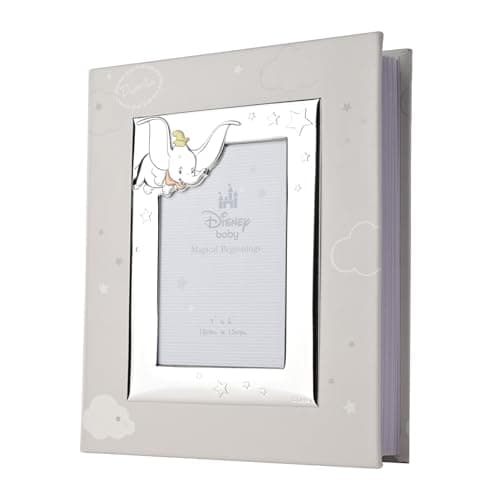 Image of Disney – Dumbo – Real Silver-Plated Early Years Photo Album With 4 x 6″ Front Aperture Frame - Made in Italy - Officially Licensed Disney Merchandise - 29 Pages - Early Years, Nursery, Kids