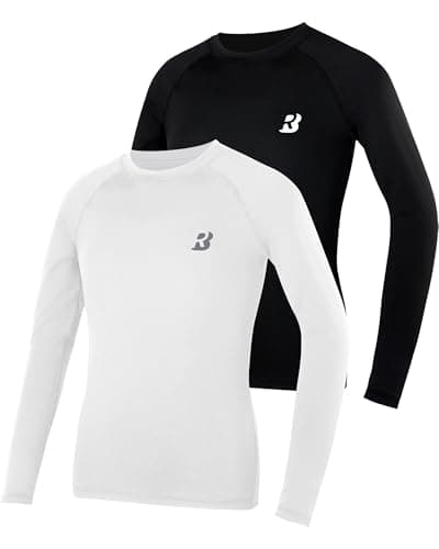 Image of Roadbox Boys Long Sleeve Compression Shirts 2-Pack, Kids Base Layer, Quick Dry, Breathable Sports Top for PE, Football