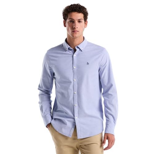 Image of Original Penguin Men's EcoVero™ Oxford Stretch Shirt Long Sleeve 100% Cotton - Amparo Blue