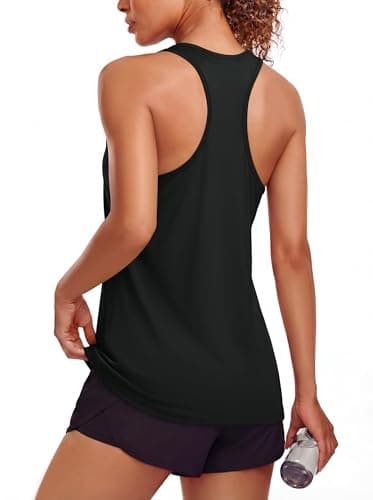 Image of MAGCOMSEN Racerback Gym Tops for Women UK Workout Yoga Atheletic Vest Sports Running UPF 80+ Tank Breathable Tank Tops, Black, L