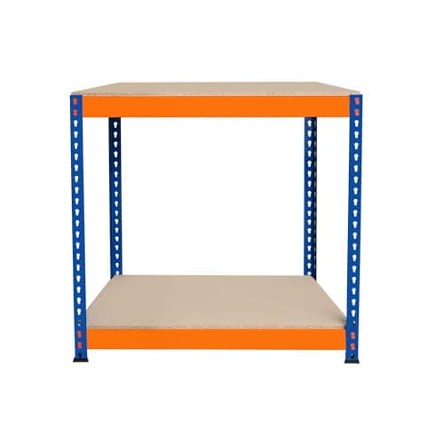 Image of Garage Workbench S-Rax 2 Shelf 90cm x 45cm x 90cm Workstation Heavy Duty Steel Chipboard 300kg Capacity Per Shelf Adjustable Layout Boltless Assembly Rubber Feet Reinforced Support Bar Warehouse