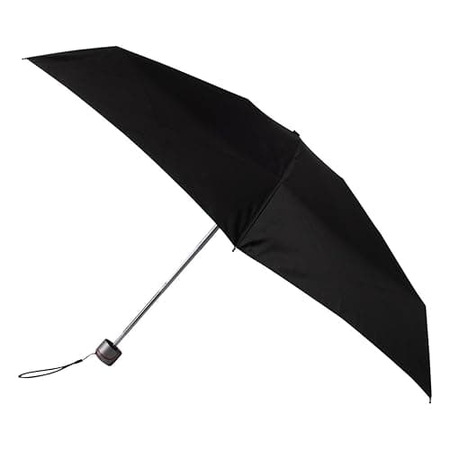 Image of totes XTRA STRONG Mini ECO-BRELLA® Umbrella, Compact Folding Travel Umbrella with Recycled Fabric and Handle, Windproof, PFC Free, Lightweight, 93cm Canopy, Plain Black