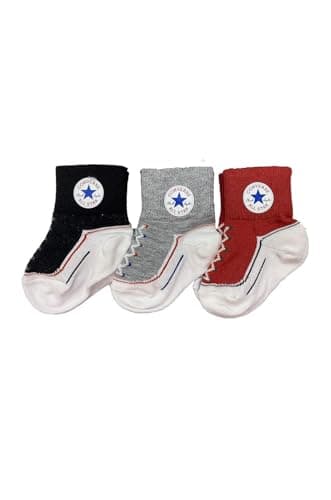 Image of Converse ALL STAR Baby Boys Infant 3 Pack (Grey(mc0172-023)/Black/Red, 12-24 Months) SOCKS, Grey(mc0172-023)/Black/Red, 12 Months EU