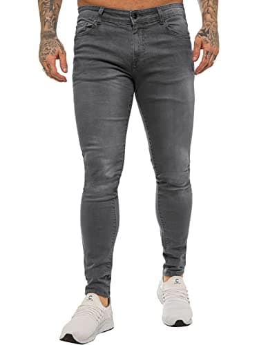 Image of 989Zé ENZO Mens Super Skinny Sim Fit Stretch Jeans Denim Pants EZ326 All Waist Sizes UK Dark Grey 34 Short