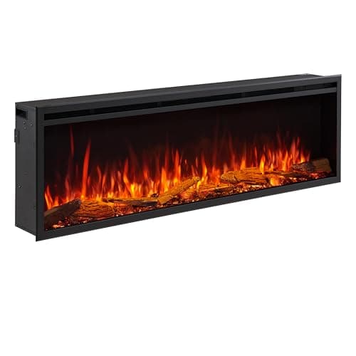 Image of FLAMME 60"/152cm Castello Platinum Smart Inset Media Wall Electric Fireplace Compatible with Alexa and Google Assistant Deep Fuel Bed Perfect for Media Wall