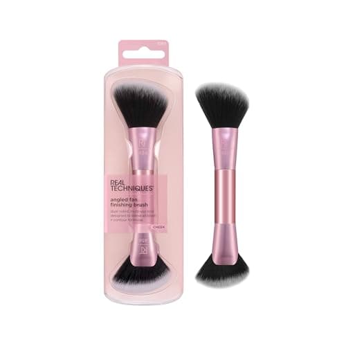 Image of Real Techniques Angled Fan Finishing Brush, Dual-Sided Makeup Tool for Blush, Bronzer & Contour, 2-in-1 Face Brush for Liquid, Cream & Powder, Vegan & Cruelty-Free, Travel-Friendly, 1 Count