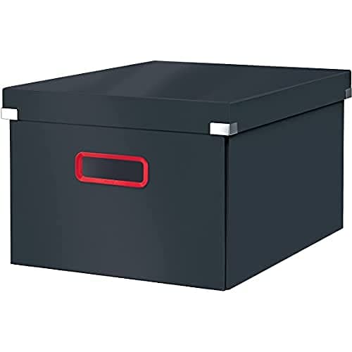 Image of Leitz Click & Store Medium Storage Box, Foldable A4 File Box with Lid, Premium Strong Cardboard Container for Home/Office Filing, Cosy Range, Velvet Grey, 53480089