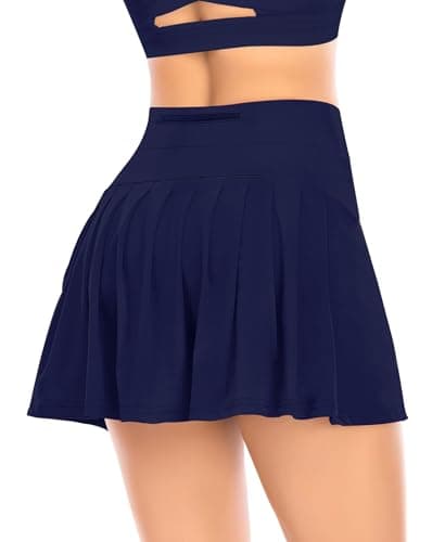 Image of JoyGirl Women's Pleated Tennis Skirt with Pockets Shorts High Waisted Lightweight Athletic Golf Skorts for Running Workout (Navy Blue,XS)