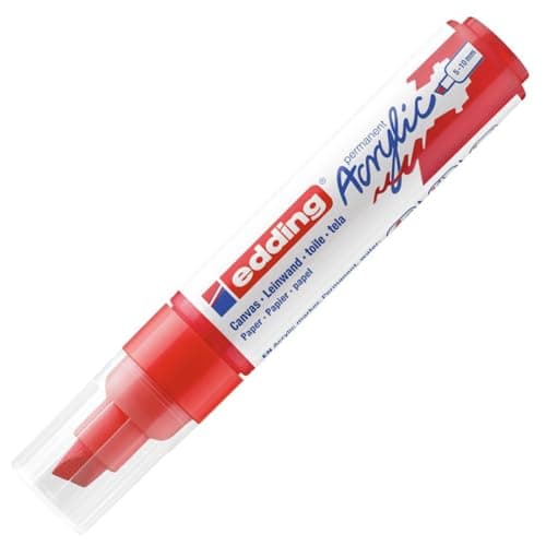 Image of edding 5000 acrylic marker broad - red - 1 waterproof acrylic paint marker - chisel nib 5-10 mm - acrylic paint pen for drawing on canvas, art paper and wood - acrylic markers for pebbles