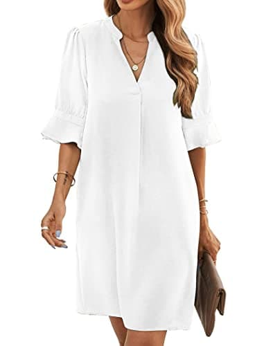 Image of Famulily Women's Shirt Dresses Casual Party Sundress Midi Dresses Boho Dress for Women Summer White L