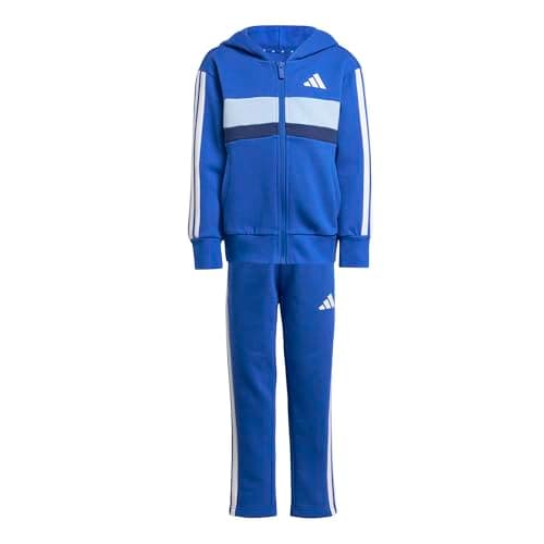 Image of adidas Unisex Kids SEASONAL ESSENTIALS TIBERIO 3 STRIPES FLEECE TRACKSUIT, team royal blue/white/glow blue, 5-6 Years