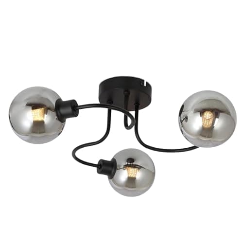 Image of UKEW Modern 3 Way Ceiling Light Fitting - Swivel Design Smoked Glass Shades Lamp Flush Black Mount G9 Fixture - Lounge Living Dining Room Bedroom Kitchen Hallway Barlight