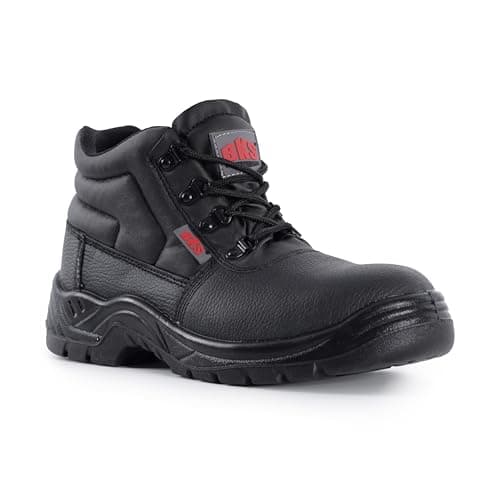 Image of BKS Mens Safety Work Boots Leather Steel Toe Cap & Midsole Size 3 to 13 UK (7 UK, Black)