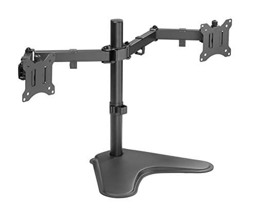 Image of AMER Dual Monitor Stand for 13"-32" Screens, Freestanding Base, Dual Monitor Arm, Tilt ±45°, Swivel 180°, Rotation 360°, Supports 18 lbs, VESA 75x75mm & 100x100mm, Black