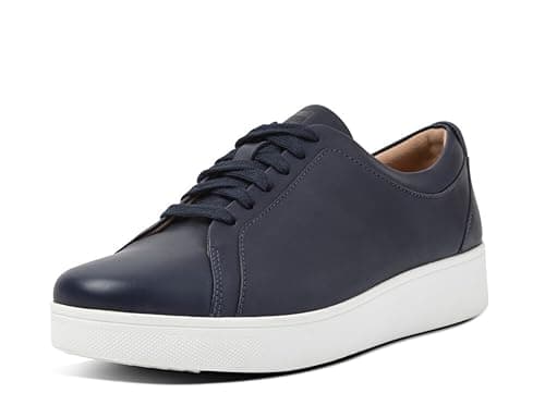 Image of Fitflop Women's Rally Trainers - Soft Leather Tennis Sneakers - Comfortable, Lightweight with Natural Arch Support - Midnight Navy - 7 UK