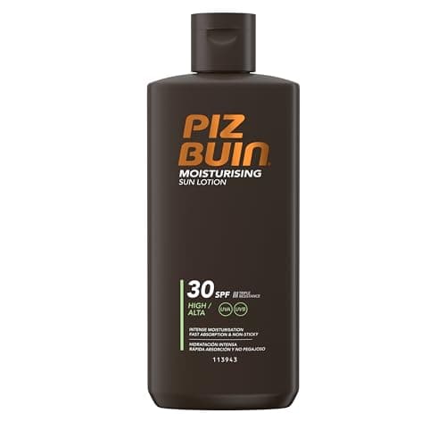 Image of Piz Buin Moisturising Sun Lotion SPF 30 (200ml), Water-Resistant Piz Buin 30 Sunscreen with Advanced UVA/UVB Protection, Skincare with Glycerin and Feverfew PFE Plant Extract