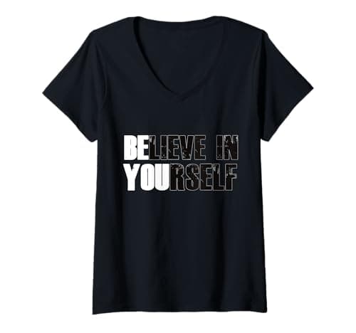 Image of Womens Motivational Quote Sayings Believe in Yourself Growth in V-Neck T-Shirt