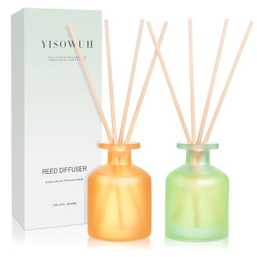 Image of YISOWUH Reed Diffuser - Jasmine Lily&Citrus 3.38oz (100ml) 2 Pack Essential Oil Reed Diffuser Set with 8 Sticks, Long Lasting Fragrance for Home, Bathroom, Bedroom, Room, Decor, Gifts